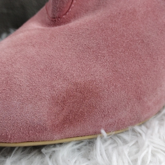 Colin Stuart Pink Suede Brass Buckled Upper Almond Toe Stiletto Heel Bootie - Picture 15 of 16